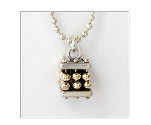 Cubism Bauble Sterling Frame with 14 Kt Gold Beads Necklace