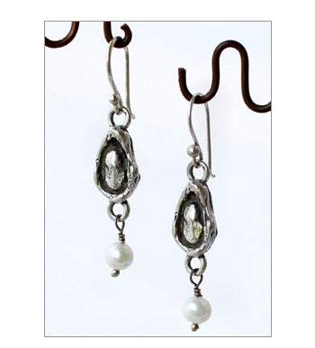 Oyster Earrings with White Pearl Drops