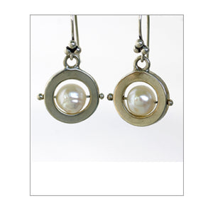 Saturn Earrings with White Pearls