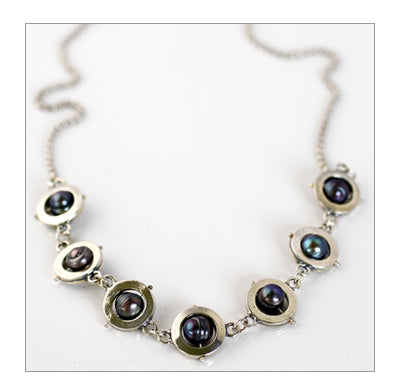 Saturn 16" Large Necklace with Black Pearls