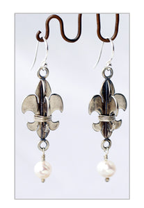 Spinner Earrings with Sterling Silver Wrap and White Pearl Drops