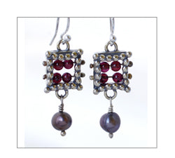 Tapestry Earrings Garnet with Black Pearl Drops