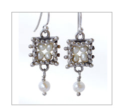 Tapestry Earrings White Pearl with White Pearl Drops